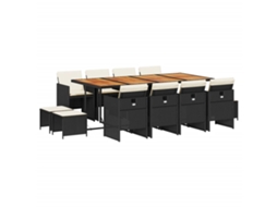 Conjunto de 13 Jantar para Jardim com Almofadões Vime Pe Preto MAISON EXCLUSIVE