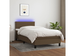 Vidaxl Cama Box Spring C/ Colchão/led 100x200cm Tecido Castanho escuro