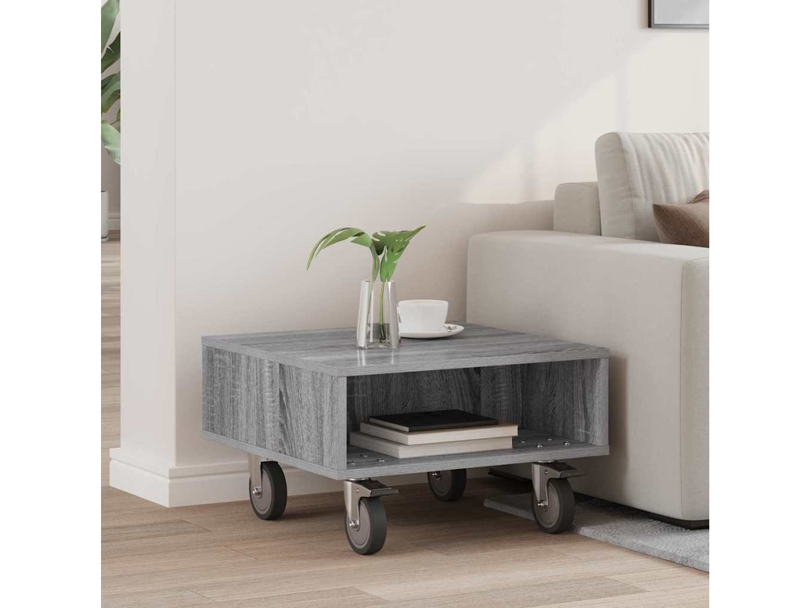Vidaxl Mesa Lateral Com Rodas Cinza Sonoma 50,5 X 50 X 30 Cm