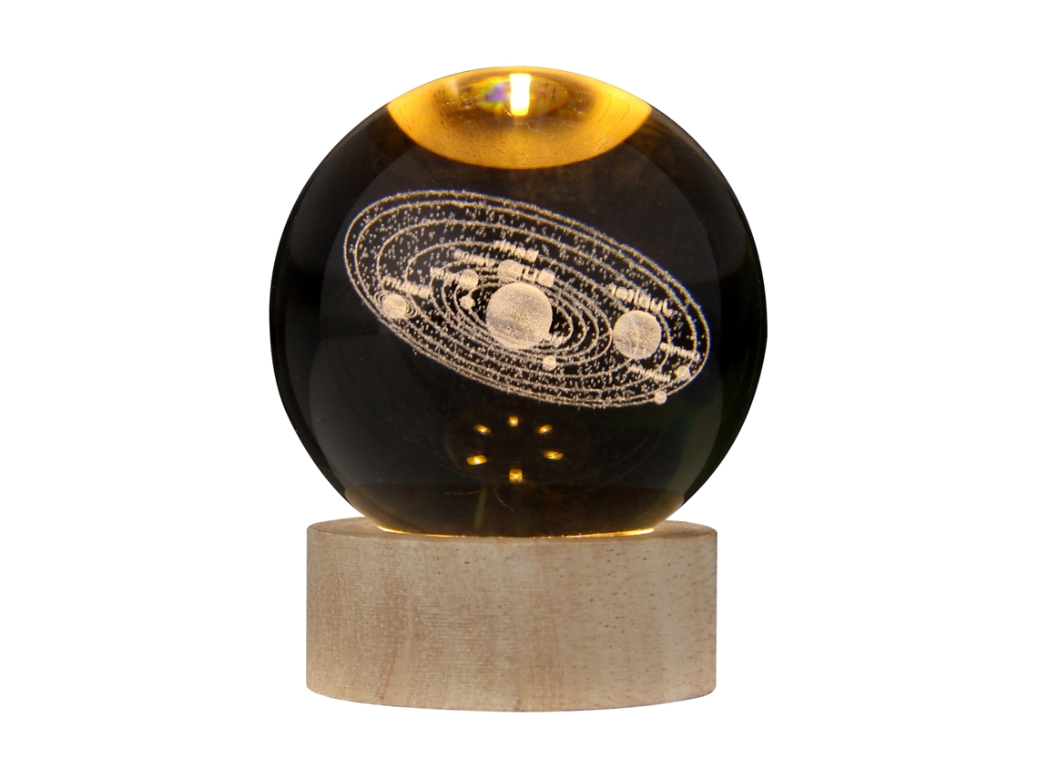 Luz de Noite Cristal 3d Usb Base Madeira Presente Férias