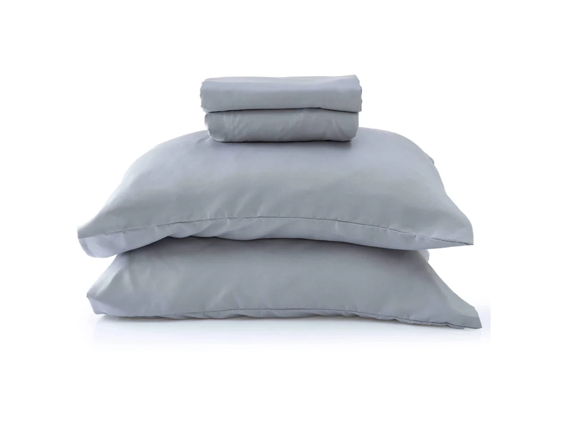 Conjunto Lençóis Microfibra 220x270cm Cinza Kasa