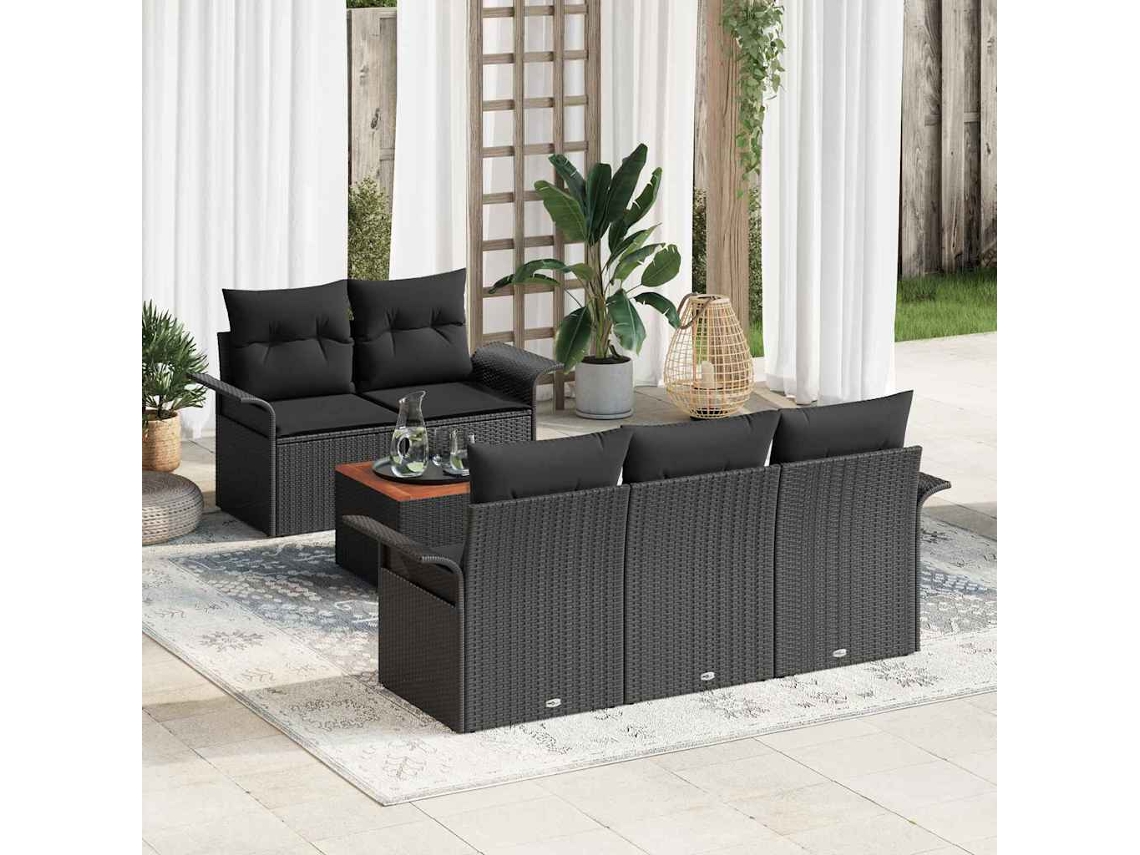 Vidaxl Conjunto De Sofá De Jardim 6 Unid. 5-número De Lugares Preto