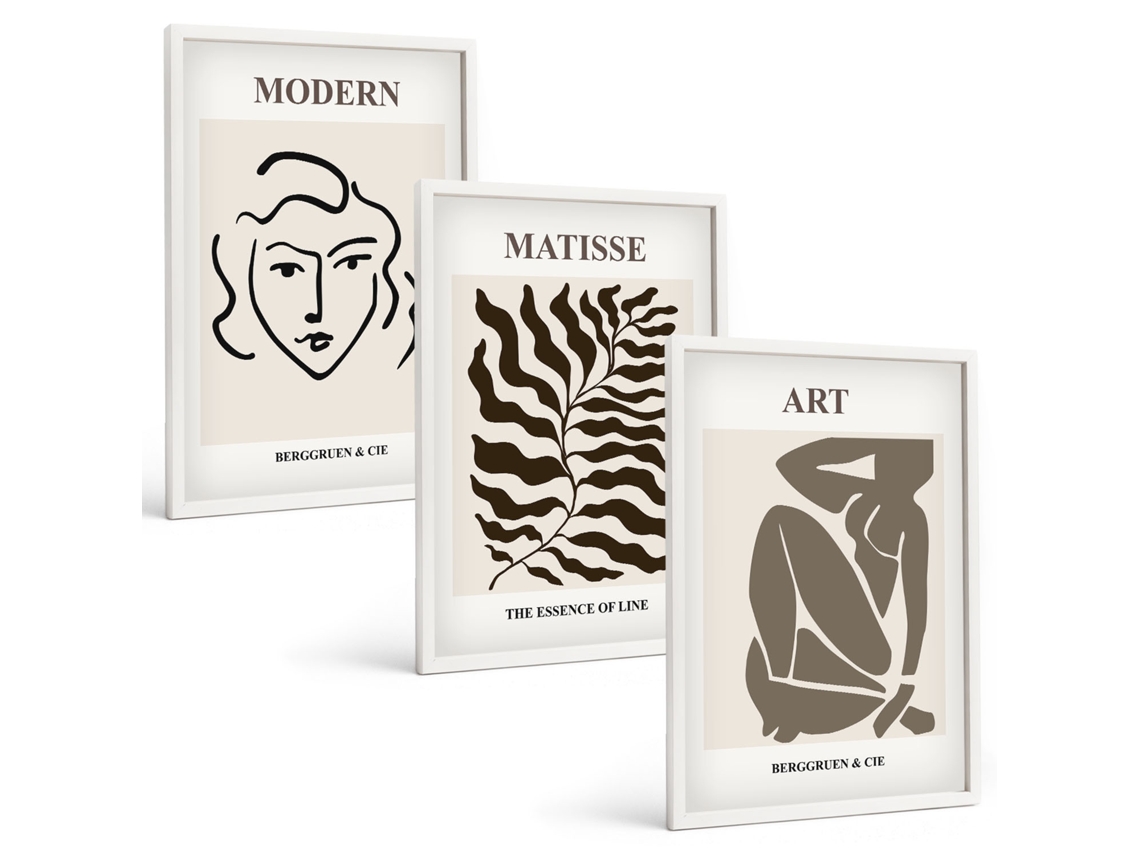 Composição De Quadros Na Parede Gráficos, Linhas E Figuras Elegantes Moldura Branca Quadros Para A Sala De Estar Espelharte (3 Piezas De 40x60 Cm)