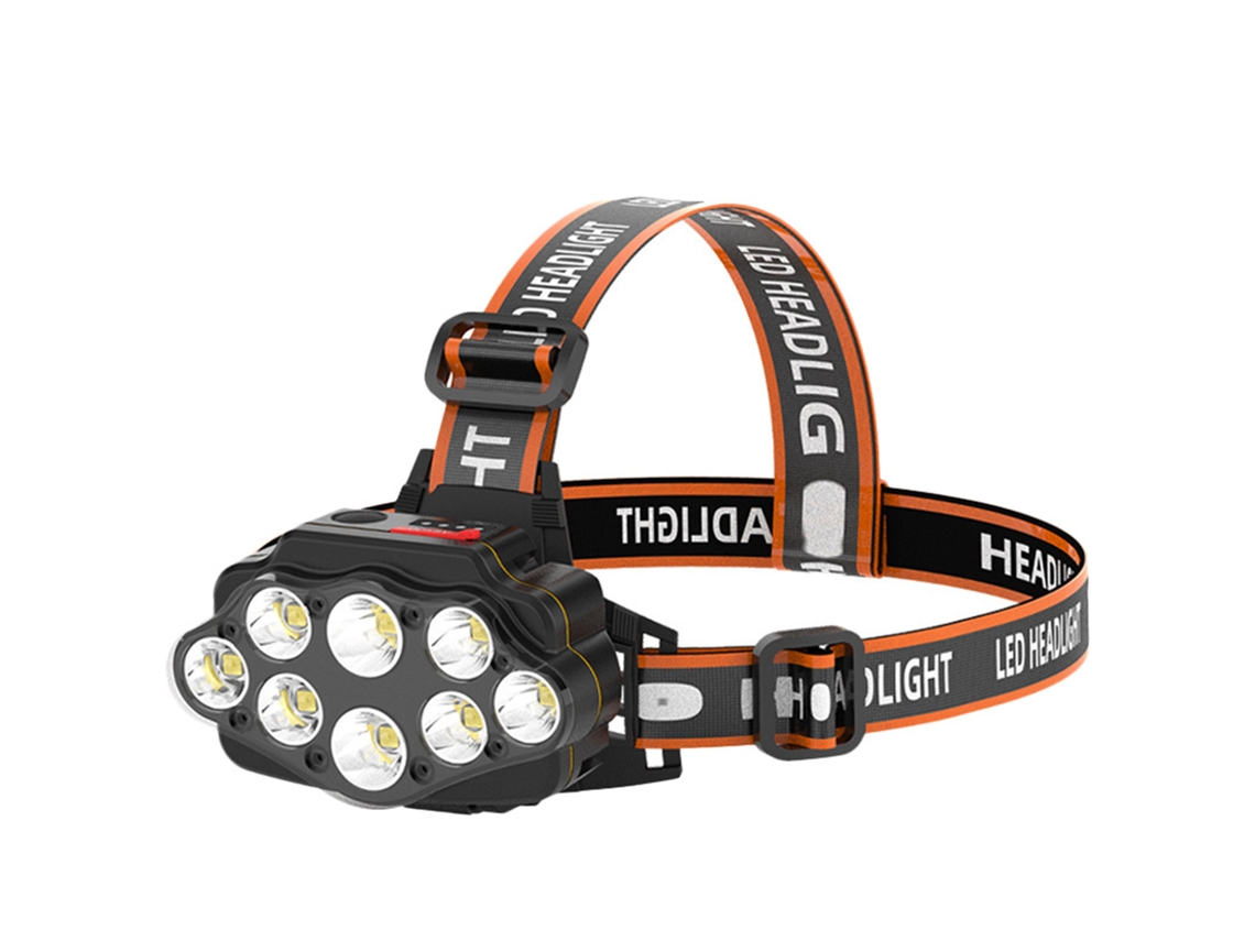 2026 lanterna Frontal com 8 Leds, Carregável Via Usb, 2 Baterias, 4 Modos de Luz, Impermeável para Corrida, Camping e Ciclismo
