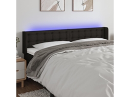 Vidaxl Cabeceira De Cama C/ Luzes Led Tecido 203x16x78/88 Cm Preto
