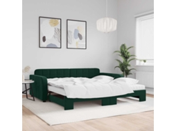Vidaxl Sofá-cama C/ Gavetão E Colchões 100x200cm Veludo Verde-escuro