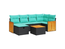 Conjunto de 7 Sofás para Jardim com Almofadões Vime Pe Preto MAISON EXCLUSIVE (7 pcs)