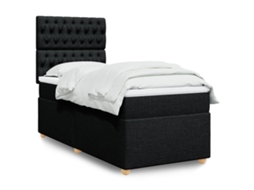 Cama Com Molas/colchão 90x190 Cm Tecido Preto