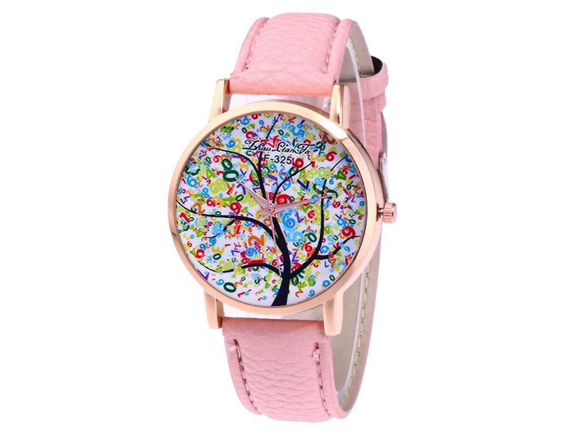 Reloj De Cuarzo De Pulsera Con Correa De Cuero Para Mujer Y Hombre (rosa)
