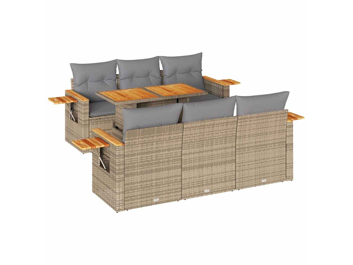 Conjunto de 7 Sofás Jardim com Almofadões Vime Pe/acácia Bege MAISON EXCLUSIVE (7 pcs)