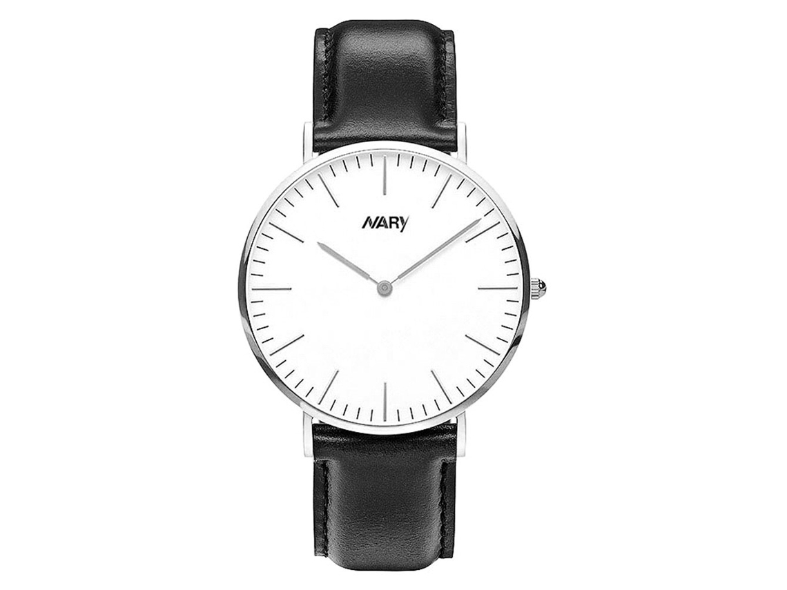Relógio de pulso Nary Simple and Modern à prova d'água, com mecanismo de quartzo (caixa prateada, pulseira preta, para homens)