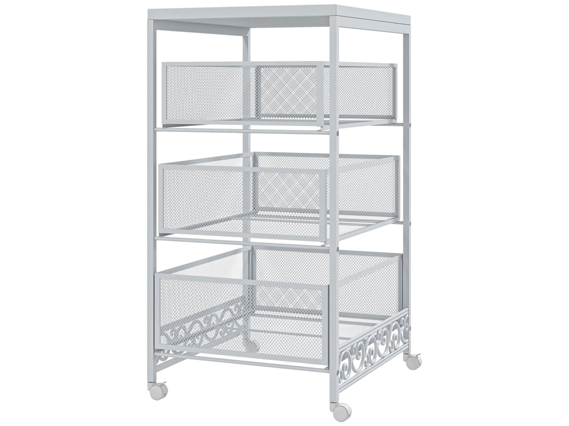 Carrinho Auxiliar Melamina de Madeira e Aço Cor Branco 34x29,5x57,5 cm Homcom