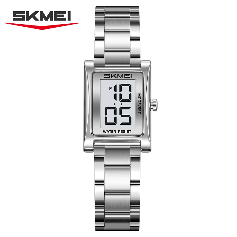 Mini Relógio Digital com Pulseira Totalmente em Aço MDUG (prateado)