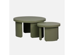 Mesa De Centro Redonda Encaixável, Set De 2, Verde Caqui