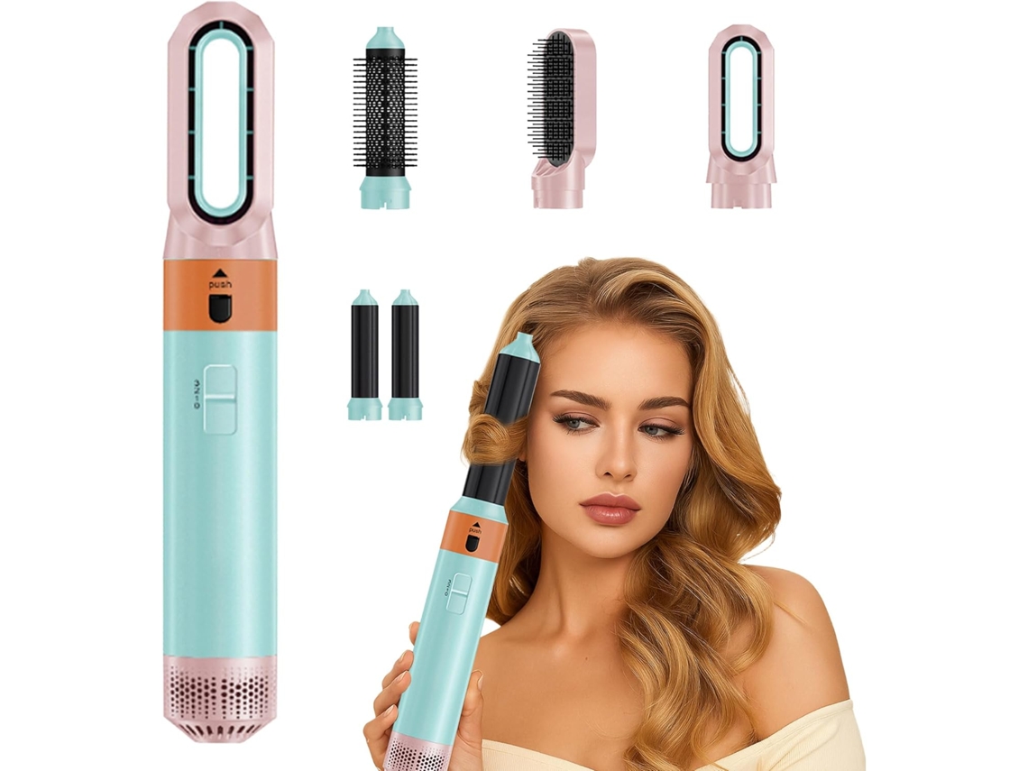 Kit Secador Escova 5 em 1,seca, Enrola e Alisa, com Tecnologia Iónica, 5 Acessórios Macaron HEXINYIGJLY