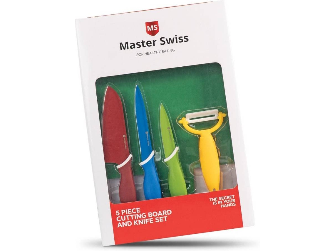 Conjunto de 3 Facas de Cozinha com Tábua de Corte MASTER SWISS