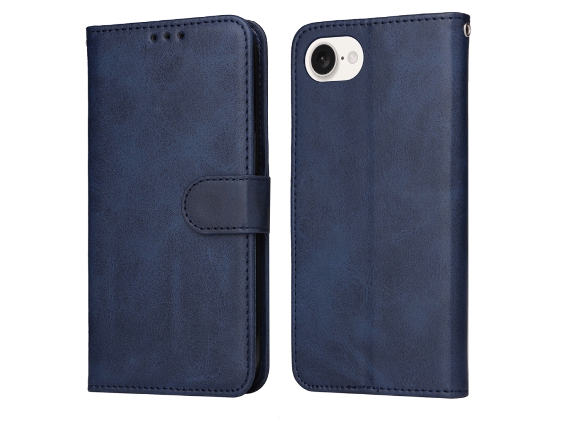 Capa Flip De Couro Para Iphone 16e - Textura De Bezerro Clássica