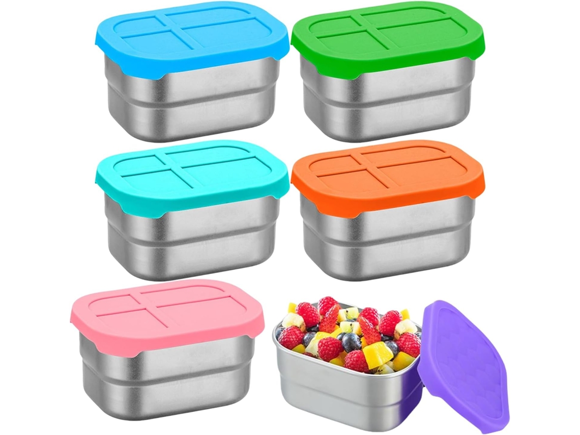Conjunto De 6 Potes Herméticos De Aço Inoxidável Para Lanches E Comida De Bebê 240ml Com Tampas De Gokoco