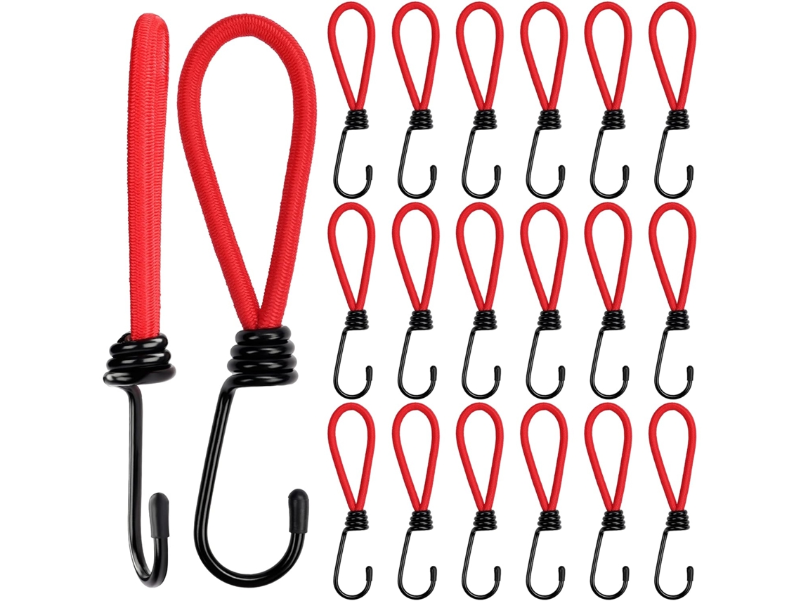Conjunto De 20 Elásticos Com Ganchos Metal, 15 Cm, Lona Vermelha B