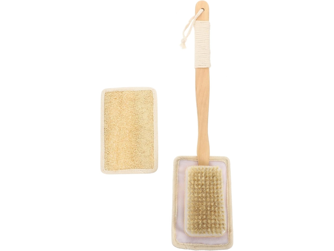 Escova De Banho Esfoliante Com Cabo Longo Beavorty, Com Bucha Natural E Cerdas De Madeira, Fácil De Controlar, Para