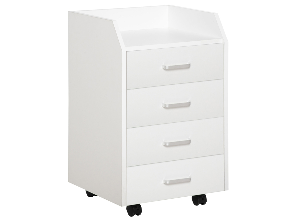 Bloco de Gavetas Móvel com 4 Gavetas, Bancada Superior, 4 Rodas e 2 Freios 40x36x65cm Branco BTFORUS