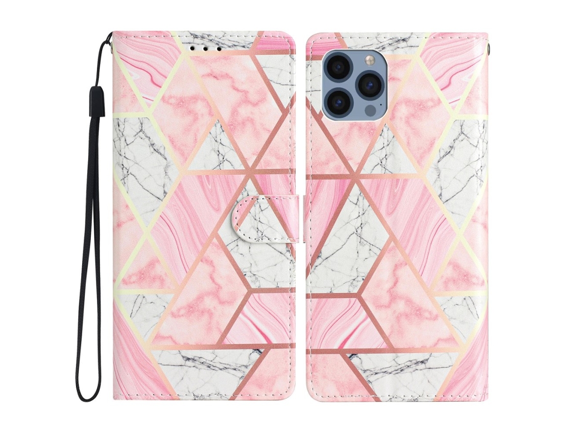 Capa Pega Mármore Para Iphone 15 Pro Pele Sintética Rosa