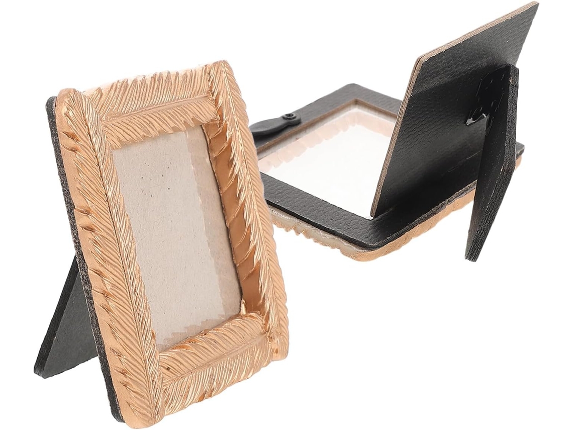 Conjunto 2 Porta Retratos Pequenos Quadrados Resina 3x3 Bordas Decorativas Elegantes Decoração Escritório GOKOCO