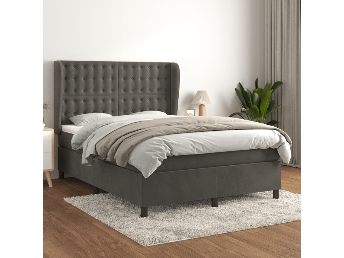 Vidaxl Cama Com Molas/colchão 140x200 Cm Veludo Cinzento-escuro