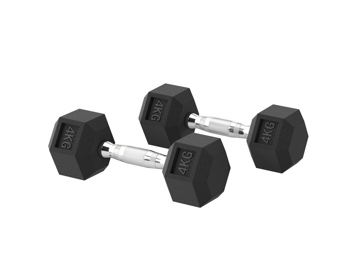 Conjunto de 2 Halteres Hexagonais (borracha, Aço Preto)