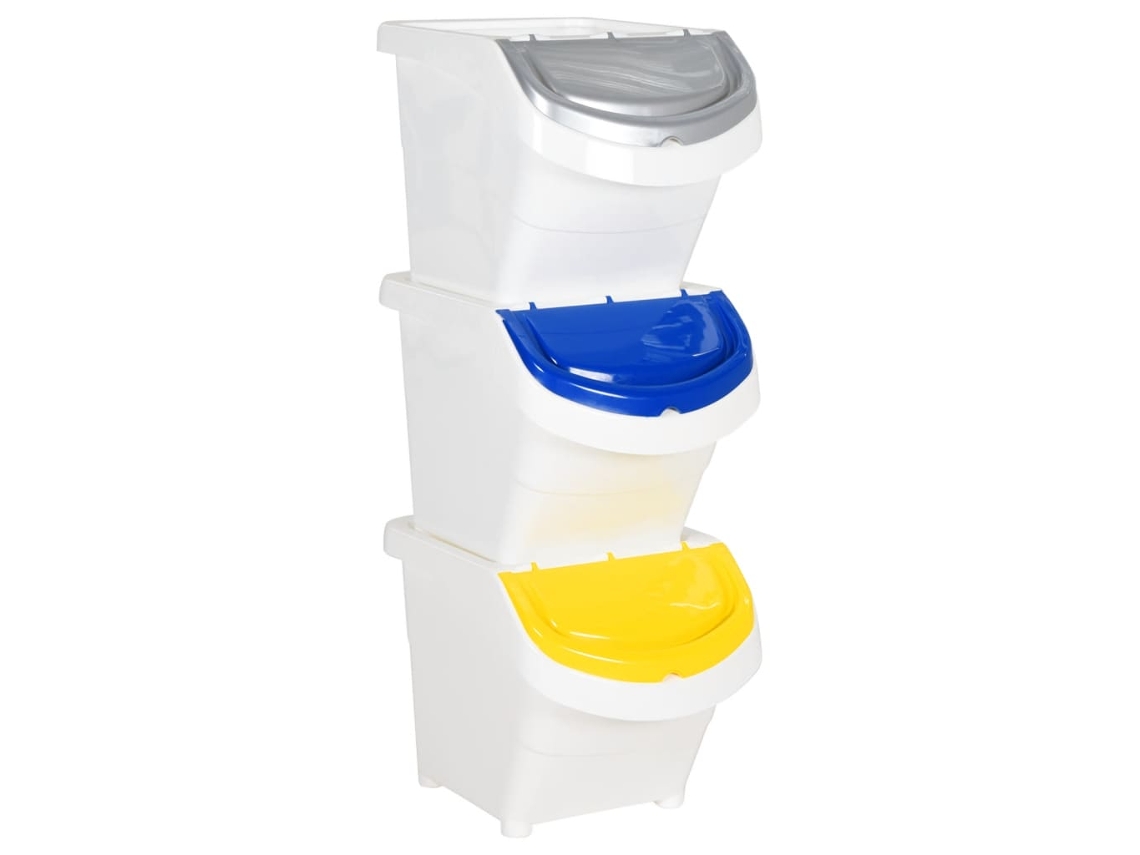 Vidaxl Caixotes Do Lixo Com Tampa Empilháveis 3 Pcs 78 L Pp Branco