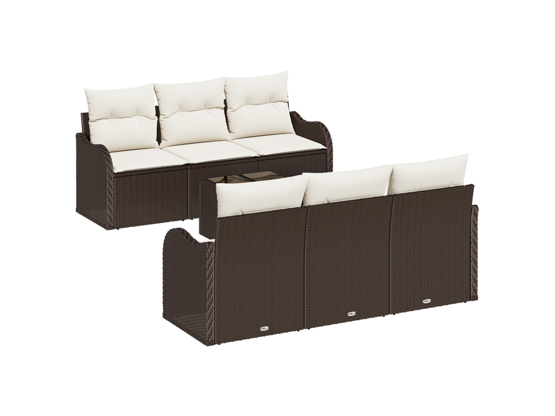 Conjunto 7 Sofá De Jardim Vidaxl Castanho Vime Pe (176 X 62 X 85 Cm)