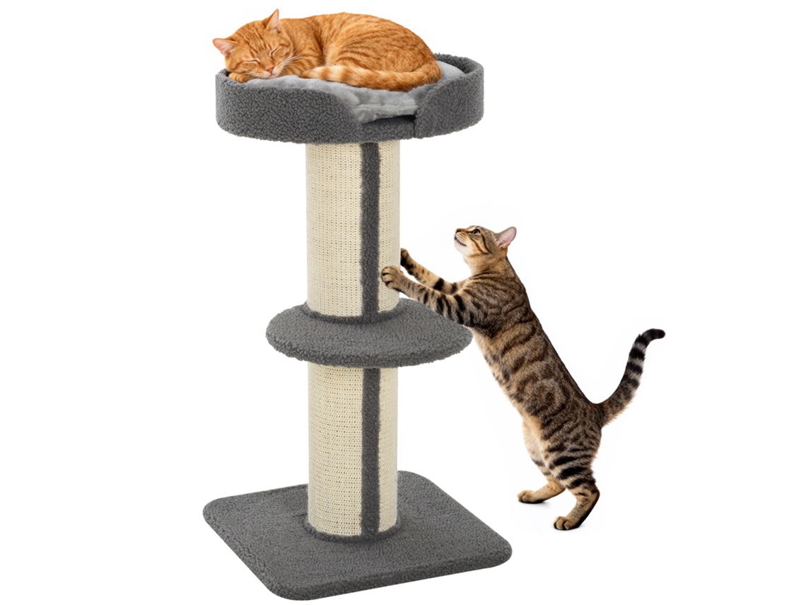 Árvore para Gatos, 91 Cm, 3 Níveis, Plataforma, Poste de Sisal, Cinza | S/MARCA