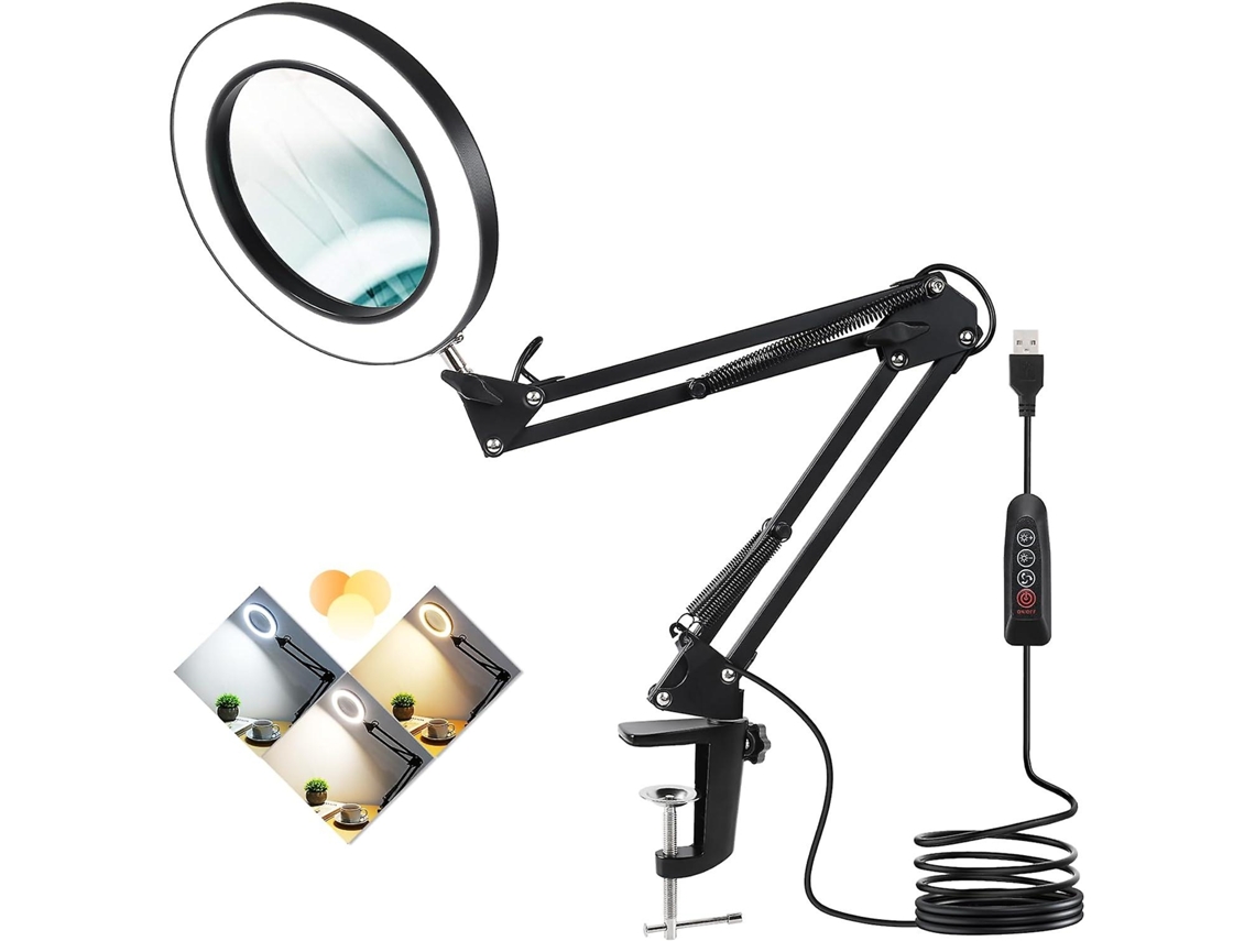 Lupa De Mesa Dobrável Com Suporte Led 5x E Presilha Para Maquiagem E Estética. Aquaforge
