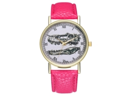 Reloj Analógico De Cuarzo Para Hombre Y Mujer De Cuero Pu Moda Ocio Rojo Rosa