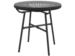 Mesa Jardim Boho Lateral Rattan Pe Vidro Temperado Preta VELTRIX