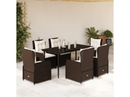 Vidaxl 7 Pcs Conjunto Jantar P/ Jardim C/ Almofadões Vime Pe Castanho