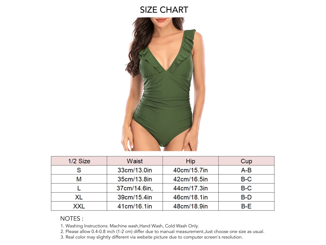 Traje de Banho Feminino One Piece Verde XL Ruffle Controle Abdominal
