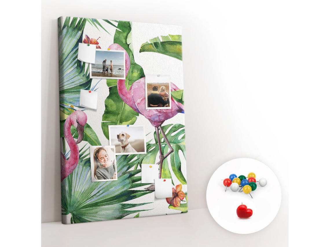 Lousa De Cortiça Pássaro Flamingo Natureza Para A Sala De Estar Espelharte (80x120 Cm)