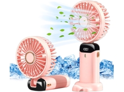 Ventilador De Mão Portátil, Recarregável Via Usb, Com 5 Velocidades, Dobrável E Alimentado Por Bateria, Com Visor Led (rosa)