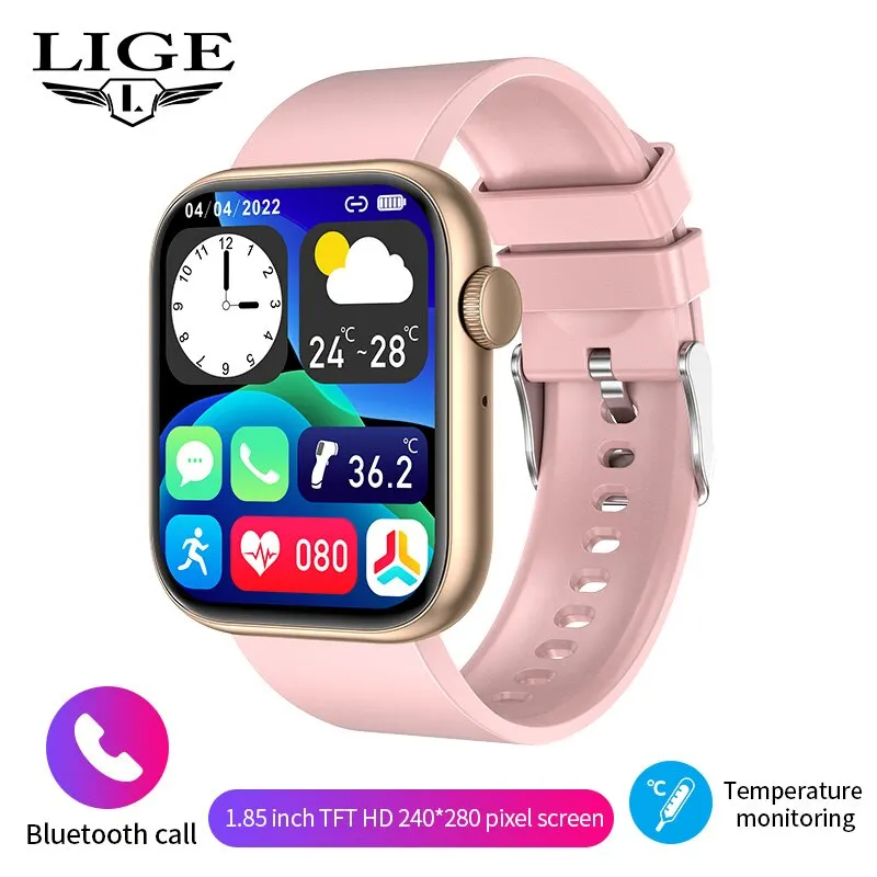 (rosa) Smartwatch Com Tela Sensível Ao Toque Completa, Chamadas Via Bluetooth, À Prova D'água E Rastreador De Atividades Físicas.