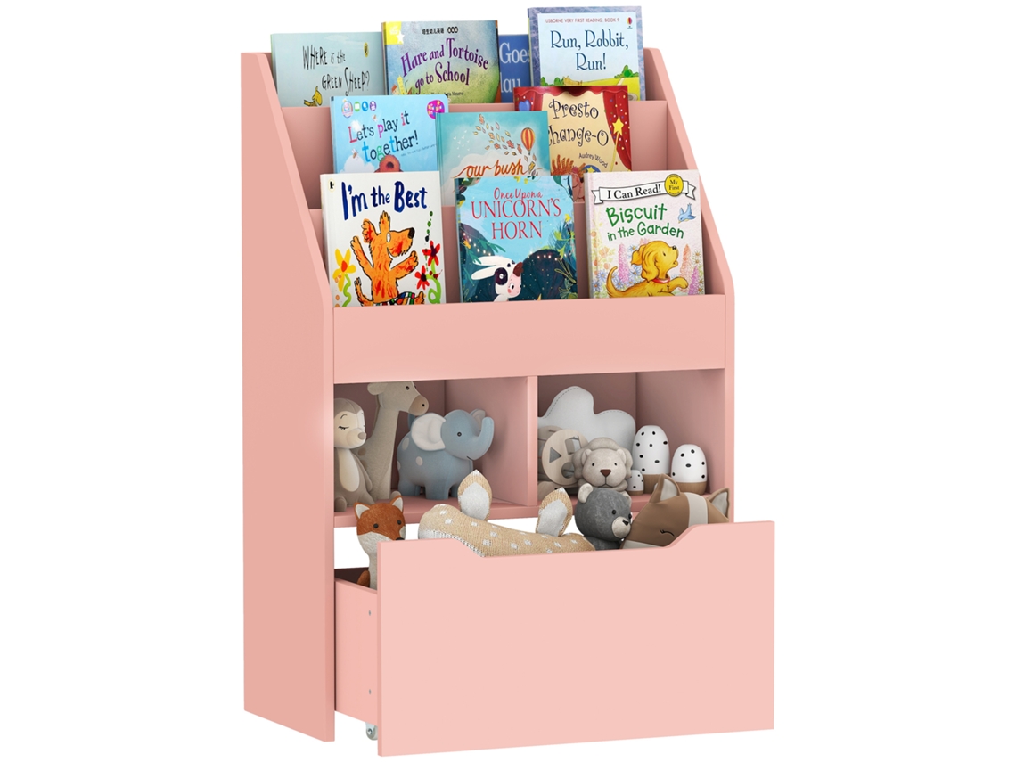 Pequena Estante Infantil com Prateleiras e Gaveta MDF 60x29.9x90cm rosa BTFORUS