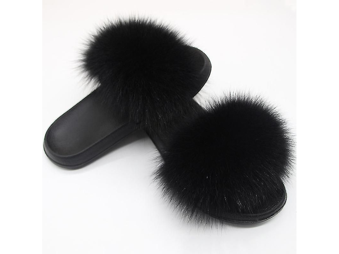2026 zapatos de Pelo de Zorro para Mujer Chanclas de Pelo Abiertas Confortables Interior Y Exterior