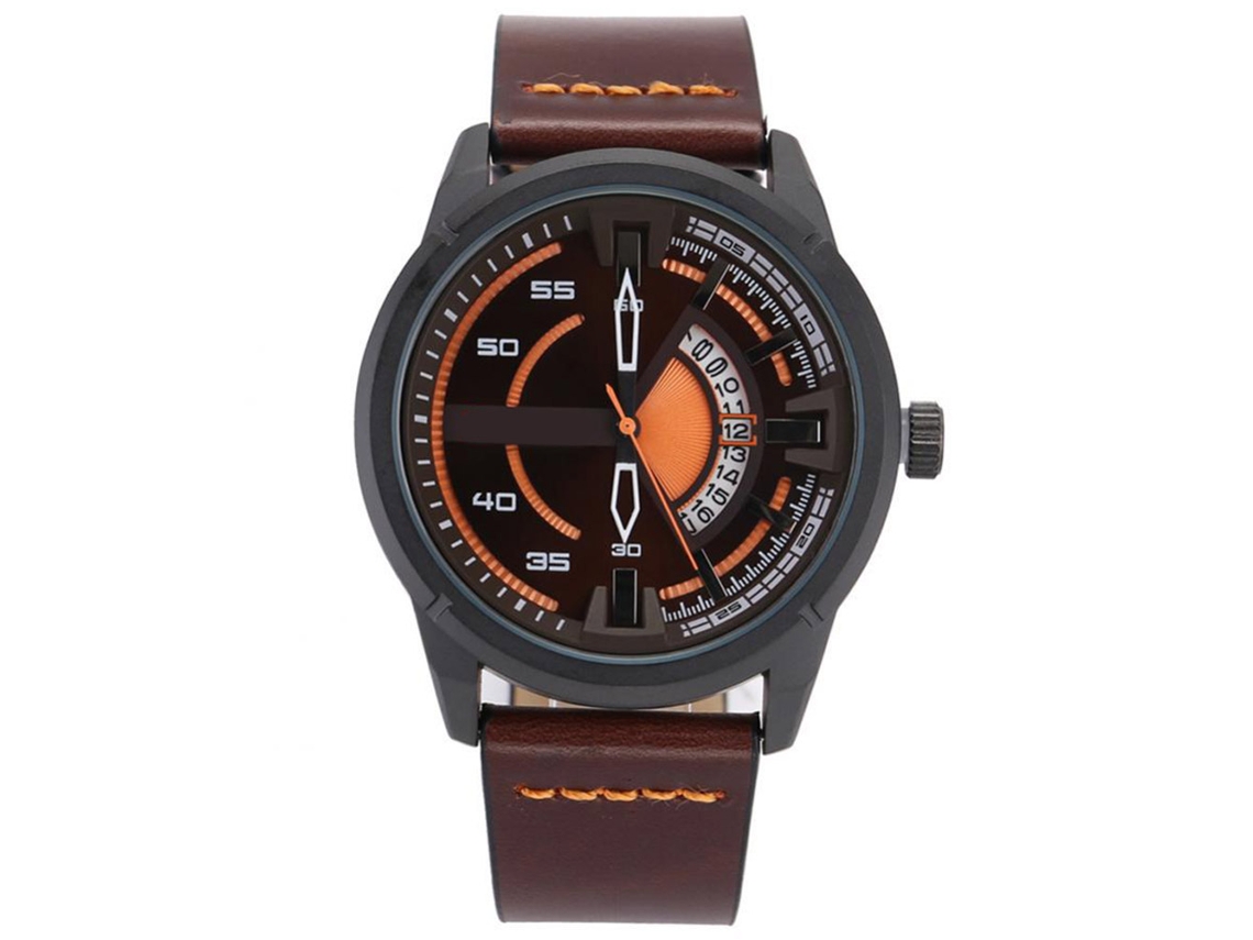 Reloj De Pulsera Para Hombres Con Calendario Dial De Cuero Moda 03