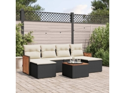 Vidaxl 7 Pcs Conjunto De Sofás P/ Jardim C/ Almofadões Vime Pe Preto