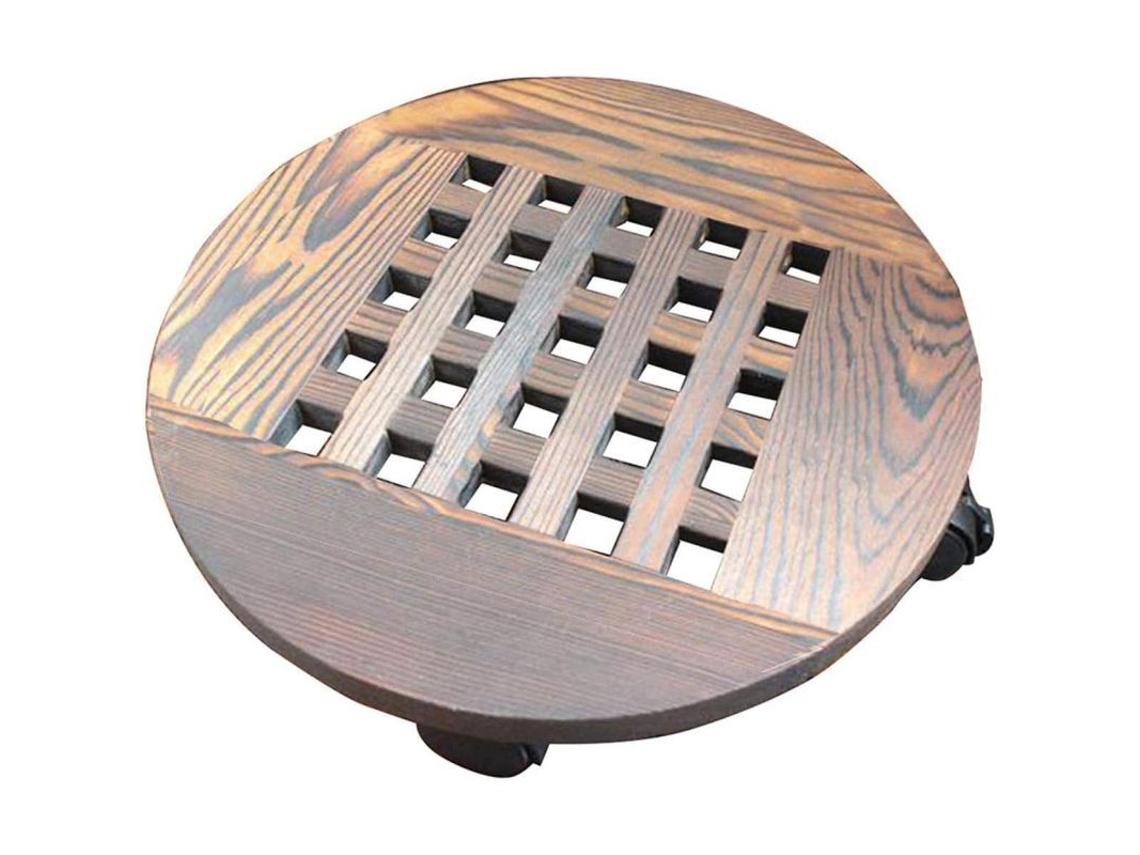 Base para Vasos de Madeira com Rodas, Suporte Giratório para Plantas 30cm | S/MARCA
