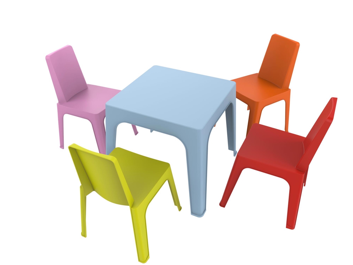 Set 4+1 Cadeiras-mesa Crianças Interior, Exterior Azul Celeste/rosa/vermelho/laranja/verde Limão Julieta Garbar