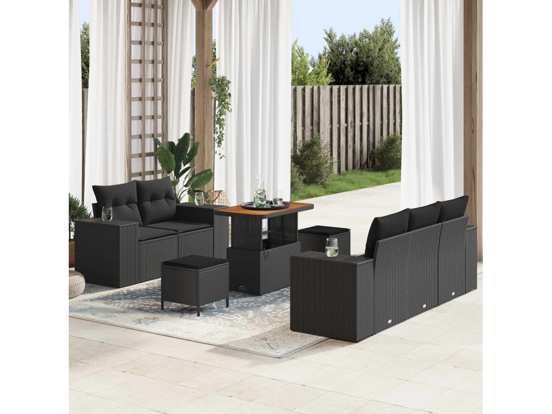 Vidaxl Conjunto De Sofá De Jardim 8 Pcs Preto Vime Pe