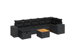 Conjunto de 8 sofás de jardim com almofadões Vime Pe Preto MAISON EXCLUSIVE (N/A)