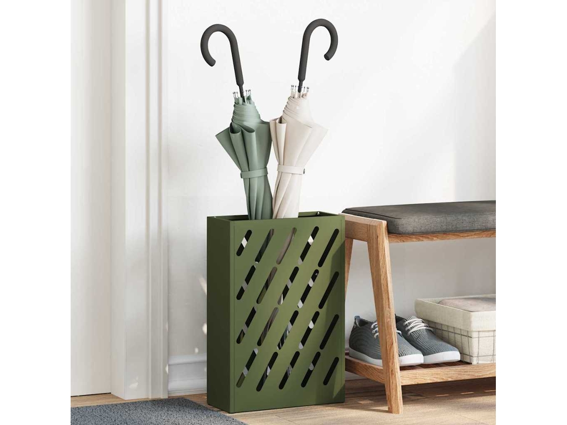 Vidaxl Suporte Para Guarda-chuva De Chuva Verde-azeitona Aço