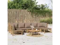 Vidaxl 8 Pcs Conj. Lounge Jardim Bambu Almofadões Cinzento-acastanhado